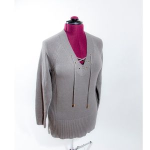 NWT Gray LaceUp Knit Sweater